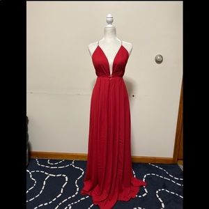 Shein deep plunge red maxi dress
